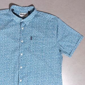 Barbour Summer Floral Print Short Sleeve Blue Button Pocket Shirt Men’s Large